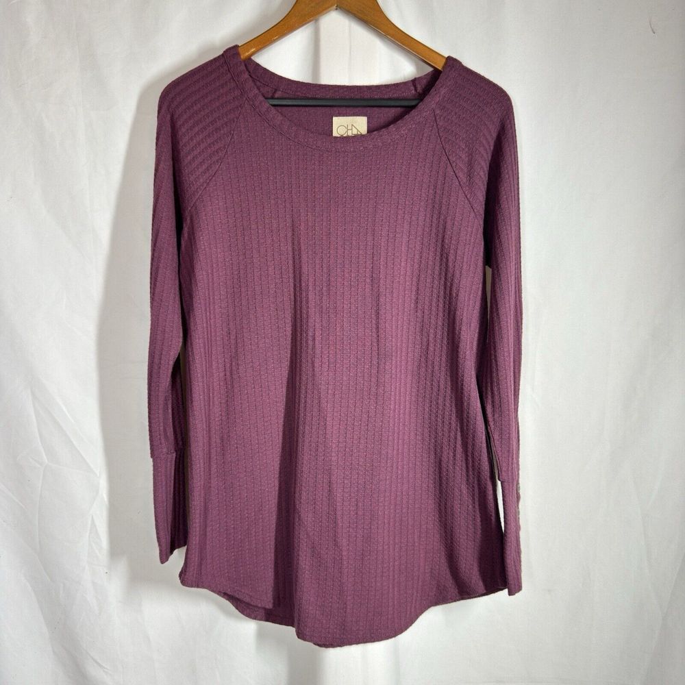 Chaser Thermal Waffle Long‎ Sleeve Purple Shirt Top Women's Large Cozy